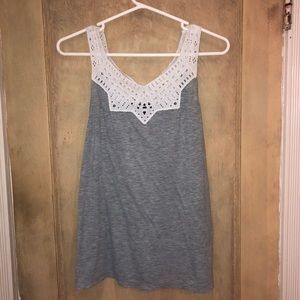 Gray and White Lace Tank Top